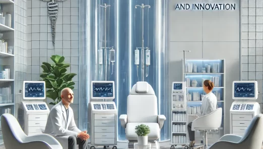 DALL·E 2024-12-24 19.00.53 – A modern and professional medical clinic specializing in advanced stem cell therapies, featuring a serene and welcoming environment with advanced equi