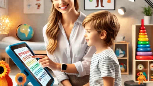 DALL·E-2025-03-18-14.52.50-A-modern-speech-therapy-clinic-with-a-female-speech-therapist.-The-therap.webp