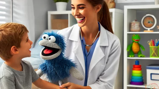 DALL·E-2025-03-18-14.59.11-A-female-speech-therapist-in-a-therapy-clinic-using-a-puppet-to-engage-a.webp